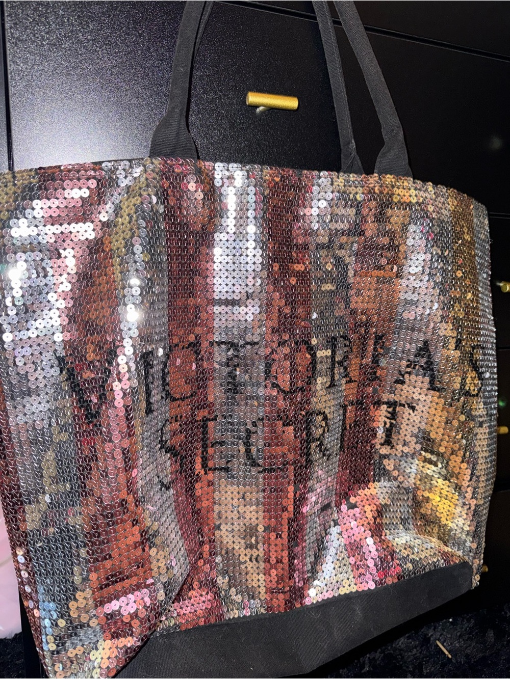 Victoria's Secret Multicolor Sequin Tote with Black Handles